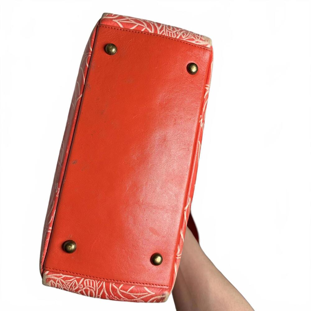 Anuschka Tooled Leather Crossbody Bag W/ Adjustable Strap-Butterfly Coral - Picture 6 of 9